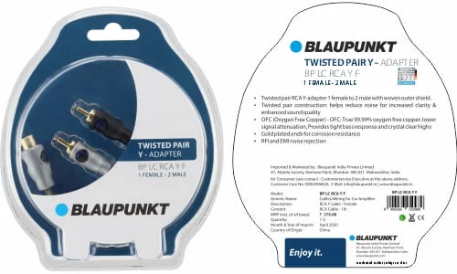 Blaupunkt BP LC RCA Y F Connector (1 FEMALE - 2 MALE)