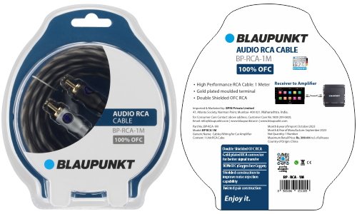 Blaupunkt BP RCA - 1 Meter (RCA Cable - OFC)