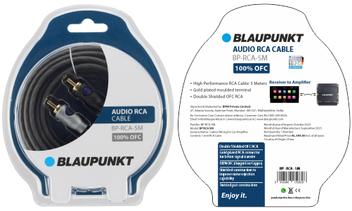Blaupunkt BP RCA - 5 Meters (RCA Cable - OFC)