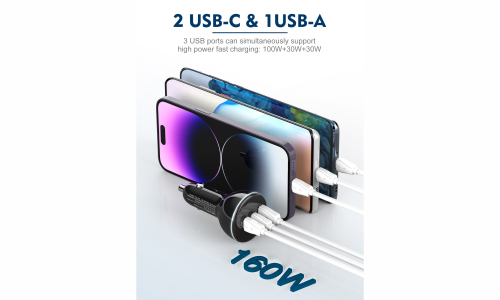 2 USB C and 1 USB A car charger